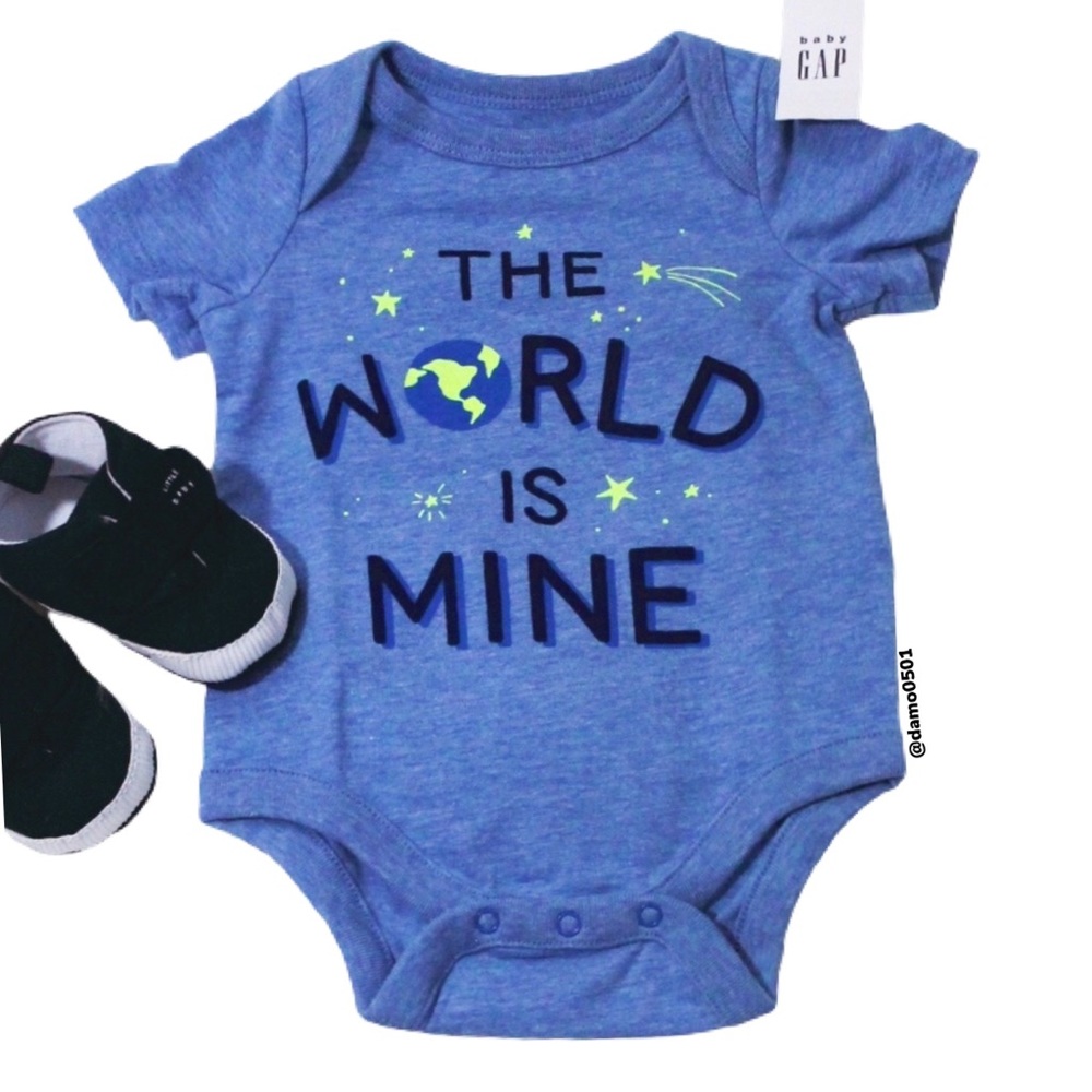 NWT Baby Gap “The World Is Mine” 🌎 Blue Onesie - Picture 2 of 6